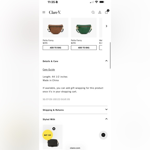 Clare V CROSSBODY STRAP SILVER SNAKE NWT 5mm 44.5 inches long retail $115 - Picture 7 of 7